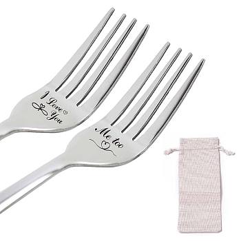 CREATCABIN 3Pcs 3 Styles 410 Stainless Steel Forks, with Burlap Packing Pouches, Heart Pattern, 1pc/style