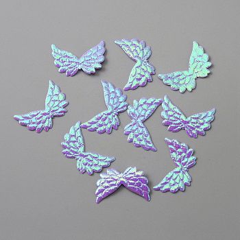 Non-Woven Fabric Ornament Accessories, Iridescent Embossed Angel Wing, Lilac, 22x35x0.7mm