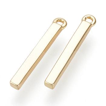 Brass Pendants, Nickel Free, Real 18K Gold Plated, Cuboid, Golden, 17x1.5x1.5mm, Hole: 1mm