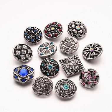 20mm Antique Silver Mixed Color Flat Round Alloy + Rhinestone Button