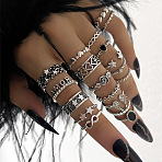 19Pcs Alloy Enamel Finger Cuff Rings Sets, Wing/Heart/Star, Antique Silver, 16~18mm(FS-WG6B9E0-01)