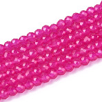 Imitation Jade Glass Beads Strands, Round, Faceted, Deep Pink, 3x2.5~3mm, Hole: 0.7~0.8mm, about 133~137pcs/strand, 13.78~14.37''(35cm)(GLAA-T028-3mm-11I)