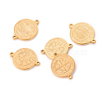 304 Stainless Steel Flat Round Connector Charms, Saint Benedict Cross Medal Links, Golden, 20x14mm, Hole: 1.5mm(PW-WGBC551-03)
