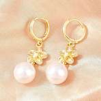Valentine's Day Flower Brass Hoop Earrings, with ABS Plastic Imitation Pearl, Cadmium Free & Lead Free, Long-Lasting Plated, Rack Plating, Real 18K Gold Plated, 44.5x11.5mm(EJEW-Z164-03G)