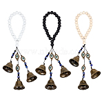 Wood Beaded Pendant Decoration, Evil Eye Handmade Lampwork & Iron Witch Bell Hanging Ornaments, Mixed Color, 305mm, 3pcs/set(HJEW-OC00019)