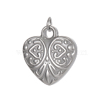 304 Stainless Steel Pendants, Heart Charms, with Jump Ring, Stainless Steel Color, 16x15mm, Hole: 2mm(STAS-OY010-37P)