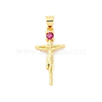 Brass Micro Pave Cubic Zirconia Pendants, Cadmium Free & Lead Free, Cross with Jesus Christ Charms, Real 16K Gold Plated, 25x12x3.5mm, Hole: 5x3.5mm(KK-S510-07G)