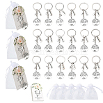18Pcs Alloy Keychains, with Iron Rings and Paper Card and Organza Drawstring Bags, Tree of Life, Antique Silver & Platinum, 74mm(KEYC-YW00238)