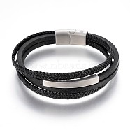 Braided Microfiber PU Leather Cord Multi-strand Bracelets, with 304 Stainless Steel Magnetic Clasps, Stainless Steel Color, 8-1/4 inch(21cm), 4~5mm(BJEW-K206-H-01P)