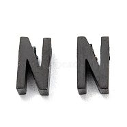 304 Stainless Steel Charms, Alphabet, Electrophoresis Black, Letter.N, 8x4.5x3mm, Hole: 1.8mm(STAS-K216-41N-EB)
