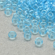 12/0 Grade A Round Glass Seed Beads, Transparent Colours, Light Sky Blue, 12/0, 2x1.5mm, Hole: 0.8mm, about 30000pcs/bag(SEED-Q006-F17)