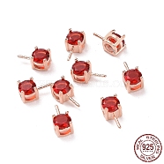 925 Sterling Silver Peg Bails, with Cubic Zirconia, Square, Rose Gold, FireBrick, 9x4x4.5mm, Hole: 2.5x1.5mm, Pin: 0.6mm(STER-D035-47RG-03)