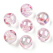UV Plating Rainbow Iridescent Acrylic Beads, Round, Top Drilled, Misty Rose, 16x16x16mm, Hole: 3mm(OACR-G012-04D)