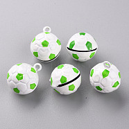 Baking Painted Brass Bell Pendants, Football, Green, 21x17.5x16.5mm, Hole: 2mm(KKB-S002-013C)