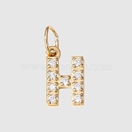 Stainless Steel Cubic Zirconia Pendants with Jump Rings, Real 14K Gold Plated, Long-Lasting Plated, Letter H, 8mm(X-FIND-PW0024-08H)