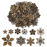 Elite 200Pcs 10 Styles Tibetan Style Iron Bead Caps, Flower, Antique Bronze, 14.5~44x15~46x1~7mm, Hole: 1~2mm, 20pcs/style(IFIN-PH0002-15)