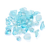 Electroplate Transparent Glass Beads, Mixed Shapes, Deep Sky Blue, 5~21x6~14x3~10mm, Hole: 0.9~1.2mm(EGLA-L027-D05)