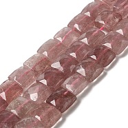 Natural Strawberry Quartz Beads Strands, Faceted, Square, 9~10.5x9~10.5x5~5.5mm, Hole: 1mm, about 39~42pcs/strand, 14.96~15.35 inch (38~39cm)(G-C109-A04-02)