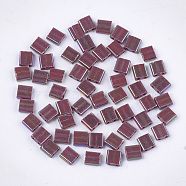 2-Hole Opaque Glass Seed Beads, AB Colours, Rectangle, Coconut Brown, 5x4.5~5.5x2~2.5mm, Hole: 0.5~0.8mm(SEED-S023-28C-04)