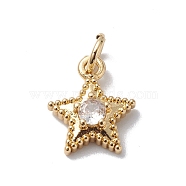 Brass Cubic Zirconia Charms, Cadmium Free & Lead Free, Real 18K Gold Plated, Long-Lasting Plated, with Jump Ring, Star Charm, Clear, 11x10x3mm, Hole: 3mm(KK-E003-15G)