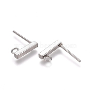 304 Stainless Steel Stud Earring Findings, with Loop, Rectangle, Stainless Steel Color, 10x2x2mm, Hole: 1.5~1.8mm, Pin: 0.8mm(X-STAS-E482-03B-P)