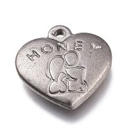 Valentine's Day 304 Stainless Steel Pendants, Heart with Word Honey & Lovers, Stainless Steel Color, 16.5x17x3.5mm, Hole: 1.7mm(STAS-Z007-08)