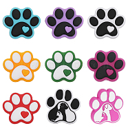 9Pcs 9 Style Dog Paw Print Food Grade Eco-Friendly Silicone Beads, Chewing Beads For Teethers, DIY Nursing Necklaces Making, Mixed Color, 24~30x27~29.5x8~8.5mm, Hole: 2~2.5mm, 1pc/style(SIL-CA0002-80)