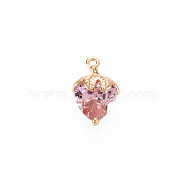 Brass Rhinestone Charms, Nickel Free, Strawberry, Light Amethyst, Real 18K Gold Plated, 14x9x7mm, Hole: 1mm(KK-S364-240G)