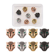 Kissitty 8Pcs 4 Colors Brass Micro Pave Black & Green Cubic Zirconia, DIY Accessories for Jewelry Making, Leopard Head, Mixed Color, 11x11x6mm, Hole: 1mm, 2pcs/color(KK-KS0001-19)