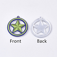 Acrylic Pendants, PVC Printed on the Front, Film and Mirror Effect on the Back, Star, Yellow Green, 23.5x22x2mm, Hole: 1mm(X-OACR-S035-13B)