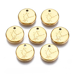 316 Surgical Stainless Steel Charms, Flat Round with Constellation, Real 14K Gold Plated, Virgo, 10x2mm, Hole: 1mm(STAS-S116-418D-G)