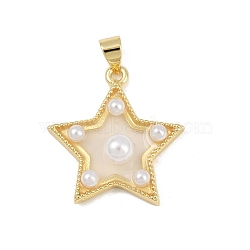 Epoxy Resin Pendants, with Brass Findings and ABS Imitation Pearl Beads, Real 18K Gold Plated, Star, 23.5x22.5x6mm, Hole: 4.5x3.5mm(KK-P323-07C-G)