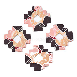 Handmade Polymer Clay Pendants, Stacking Puzzle, Pink, 39.5~40x39.5x2.5~3mm, Hole: 1.8mm(CLAY-N010-039-A01)
