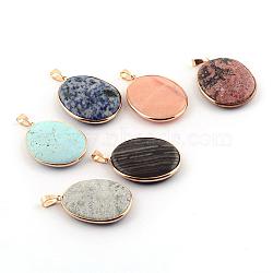 Natural & Synthetic Gemstone Pendants, with Brass Findings, Oval, Dyed, Golden, 49~54x35~45x8~11mm, Hole: 6x8mm(G-Q458-18G)