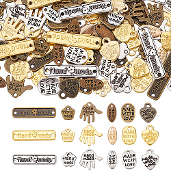 DIY Jewelry Making Finding Kit, Including 216Pcs 12 Style Alloy Charms & Connector Charms, Oval & Flower & Rectangle & Palm & Heart with Word, Mixed Color, 8~25.5x5.5~13x0.9~2mm, 12Pcs/style(FIND-FG0002-04)