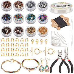 DIY Glass Seed Beaded Bracelet Necklace Making Kit, Including Round & Rectangle Glass Seed Beads, 304 Stainless Steel & Alloy Clasps, Pliers & Cutter, Waxed Nylon Cord, Mixed Color(DIY-NB0007-97)