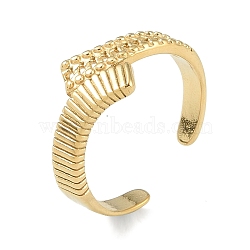 304 Stainless Steel Open Cuff Rings for Women, Real 18K Gold Plated, 10.5mm, Adjustable(RJEW-U001-04G)