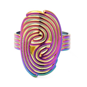 Ion Plating(IP) 304 Stainless Steel Vortex Open Cuff Ring for Women, Rainbow Color, Inner Diameter: 18mm