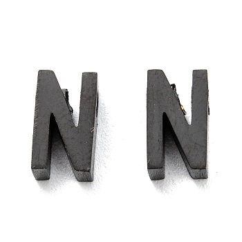304 Stainless Steel Charms, Alphabet, Electrophoresis Black, Letter.N, 8x4.5x3mm, Hole: 1.8mm