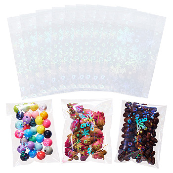 50Pcs Double Face Laser Rectangle PE Cellophane Bags, Top Seal Bags, Self Sealing Bags, Snowflake, 11.1x6.5x0.03cm