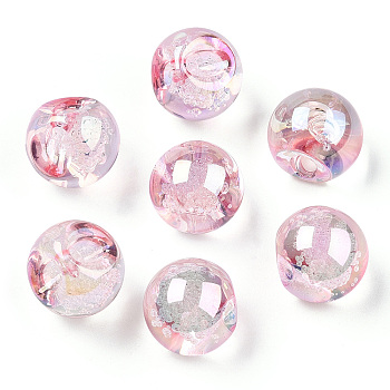 UV Plating Rainbow Iridescent Acrylic Beads, Round, Top Drilled, Misty Rose, 16x16x16mm, Hole: 3mm