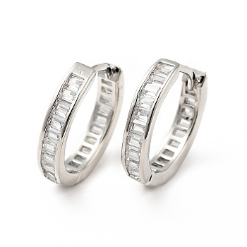 Clear Cubic Zirconia Hinged Hoop Earrings, Rack Plating Brass Jewelry for Women, Platinum, 14x15x3mm, Pin: 0.8mm