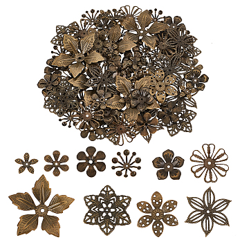 Elite 200Pcs 10 Styles Tibetan Style Iron Bead Caps, Flower, Antique Bronze, 14.5~44x15~46x1~7mm, Hole: 1~2mm, 20pcs/style