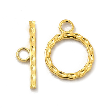 Ion Plating(IP) 304 Stainless Steel Toggle Clasps, Round Ring, Real 18K Gold Plated, Ring: 18x14x2mm, Hole: 2.8mm, 10.5mm inner diameter, Bar: 19.5x5.5x2mm, hole: 2.8mm