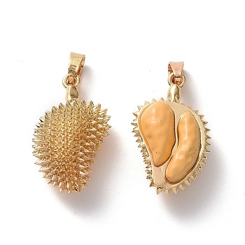 Brass Pendants, Durian Charm, Real 18K Gold Plated, 22.5x13.5x8.5mm, Hole: 2.7x5mm