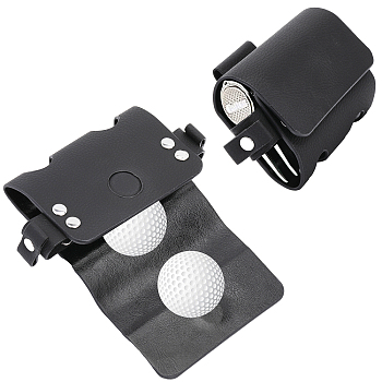 Imitation Leather Double Golf Ball Storage Bags, Portable Golf Ball Case Waist Holder, with Magnetic Clasp, for Golfing Sporting Tool Accessories, Gift for Golfer, Black, 79x130x30mm, Hole: 18.5mm