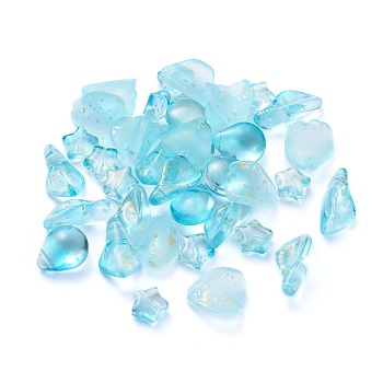 Electroplate Transparent Glass Beads, Mixed Shapes, Deep Sky Blue, 5~21x6~14x3~10mm, Hole: 0.9~1.2mm