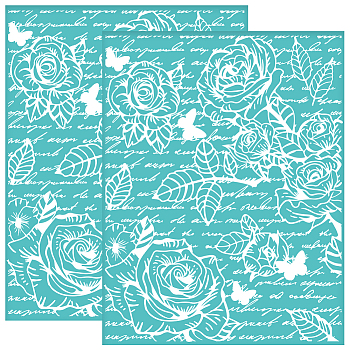 Self-Adhesive Silk Screen Printing Stencil, for Painting on Wood, DIY Decoration T-Shirt Fabric, Turquoise, June Rose, 280x220mm