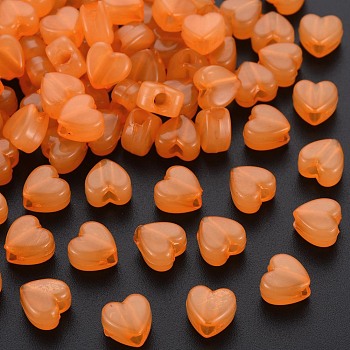 Imitation Jelly Acrylic Beads, Heart, Dark Orange, 8x8.5x5.5mm, Hole: 2.5mm, about 2030pcs/500g
