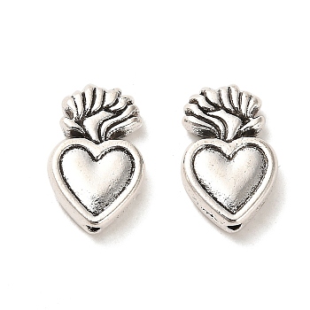 Tibetan Style Alloy Beads, Cadmium Free & Lead Free, Heart, Antique Silver, 15x10x3.5mm, Hole: 1.2mm